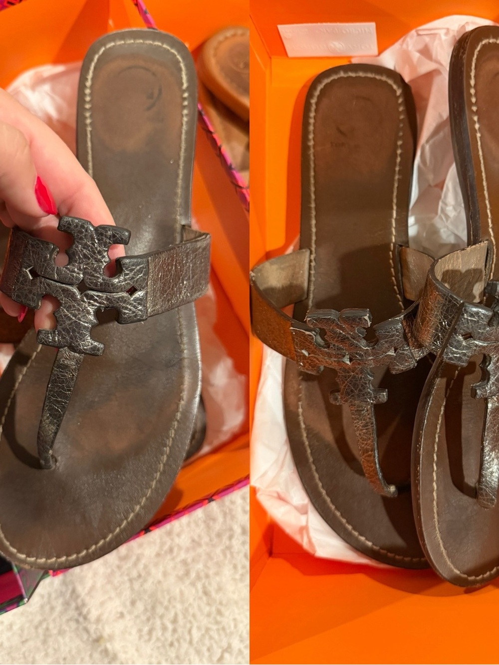 Tory Burch Leather Thong Sandals in Gray - Women